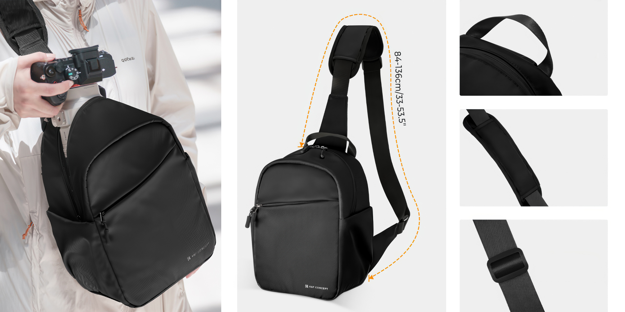 Torba fotograficzna K&F Concept Urban Wander 08 5 l - czarna - Szybki dostęp do aparatu